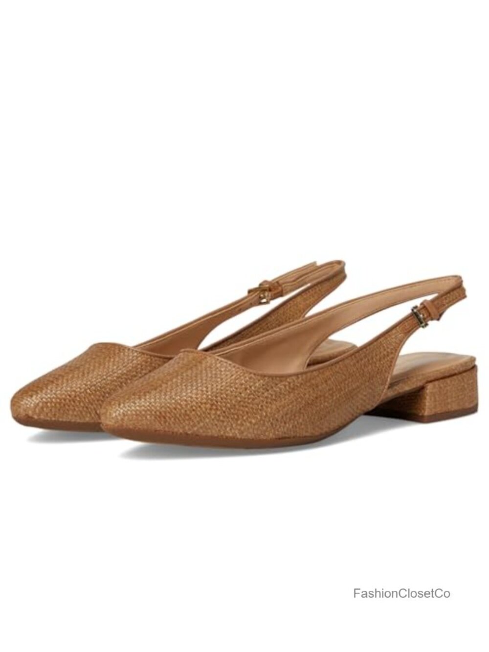 Easy Spirit Cassius Pump Slingback Block Heel Nappa Leather Pointed Toe Buckle